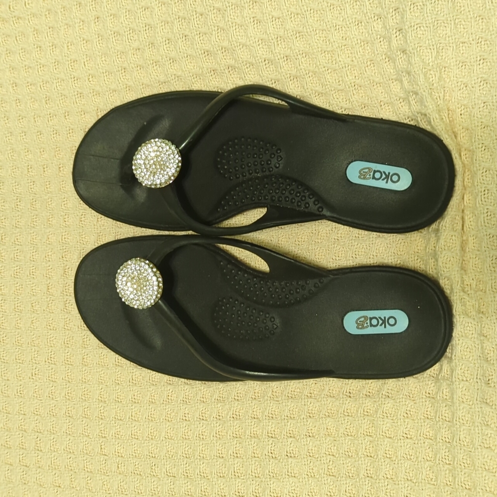 OKA.B Thong Rhinestone Flipflops size M  made in the usa